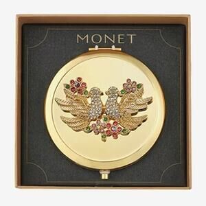 MONET Compact Mirror Love Birds Gold Tone New in Box